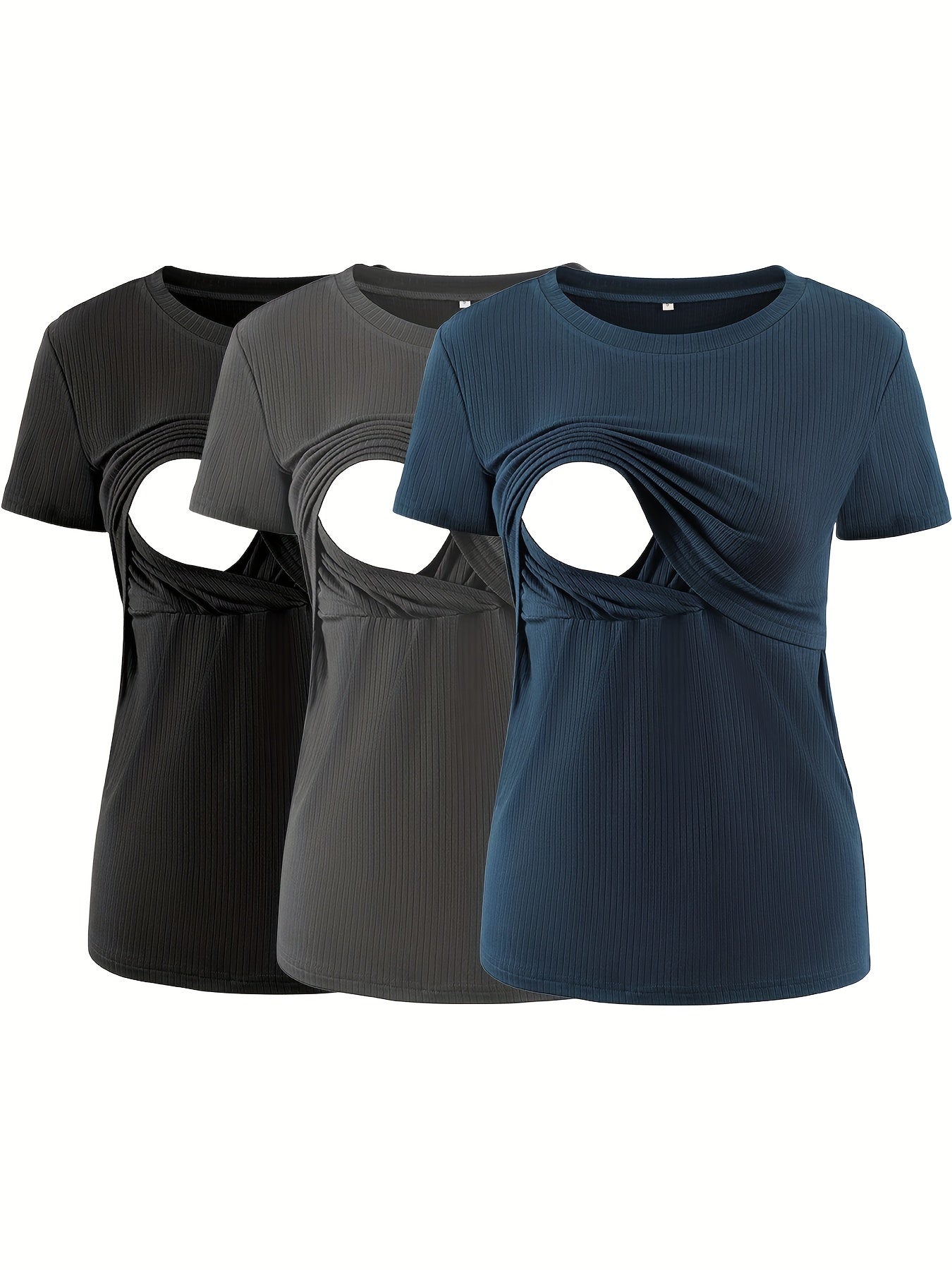3-Pack Nursing Maternity T-Shirts – Rib Knit Short Sleeve Breastfeeding Tops - Nestling Babies