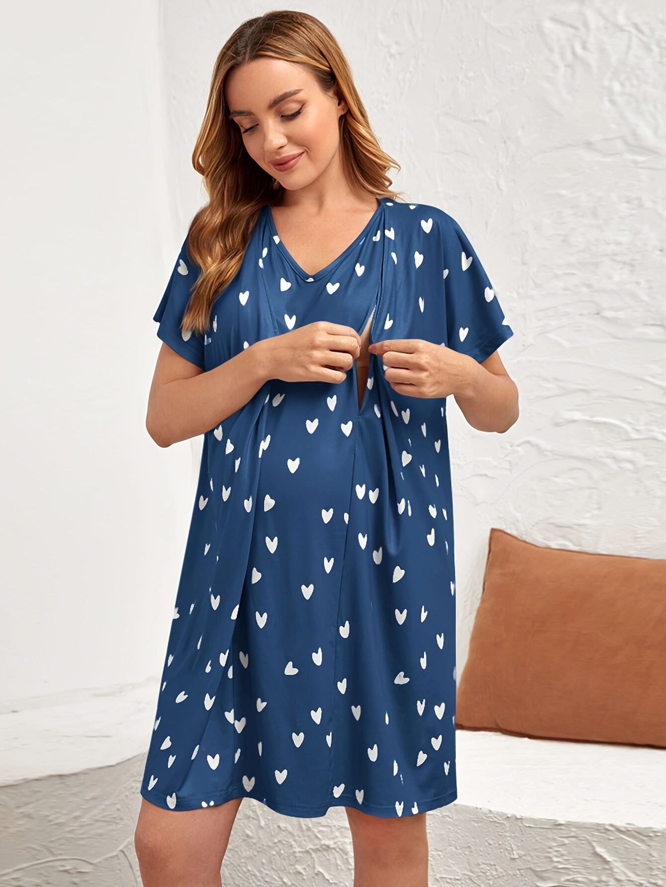 Nursing Maternity Nightdress – Floral V-Neck Sleepwear for Spring & Summer - Nestling Babies