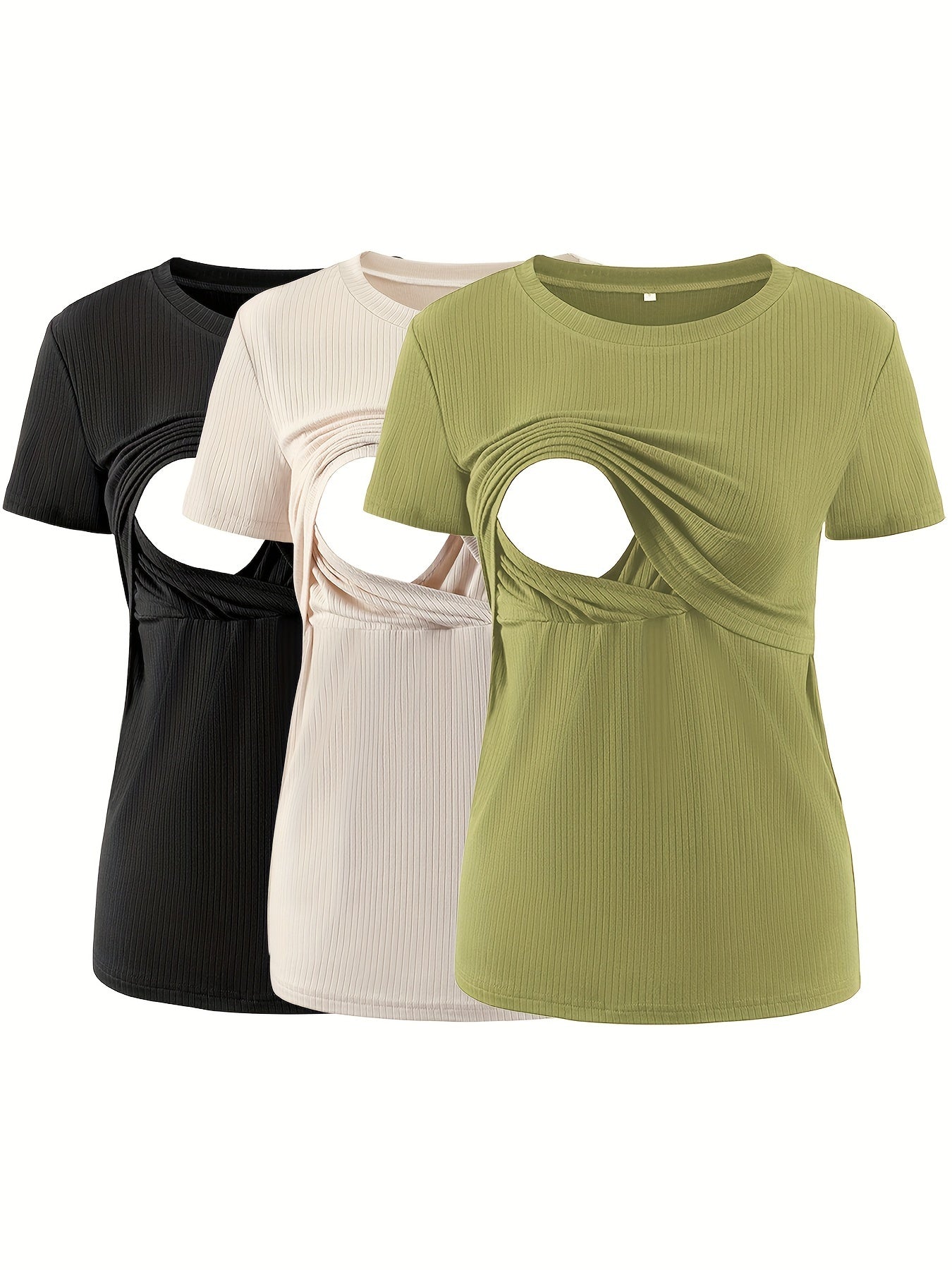 3-Pack Nursing Maternity T-Shirts – Rib Knit Short Sleeve Breastfeeding Tops - Nestling Babies