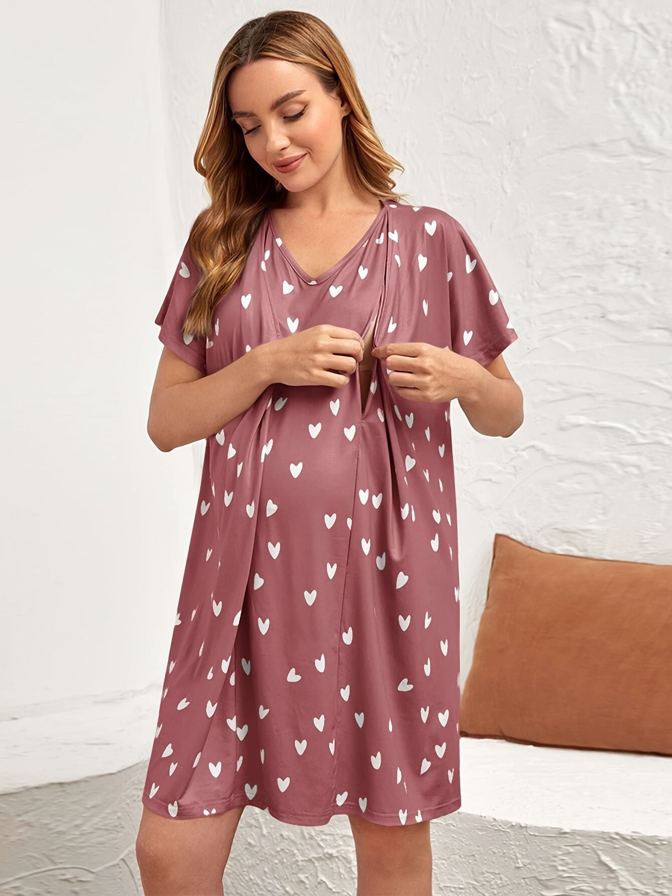 Nursing Maternity Nightdress – Floral V-Neck Sleepwear for Spring & Summer - Nestling Babies