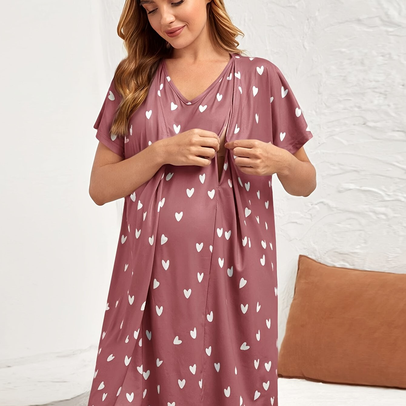 Nursing Maternity Nightdress – Floral V-Neck Sleepwear for Spring & Summer - Nestling Babies