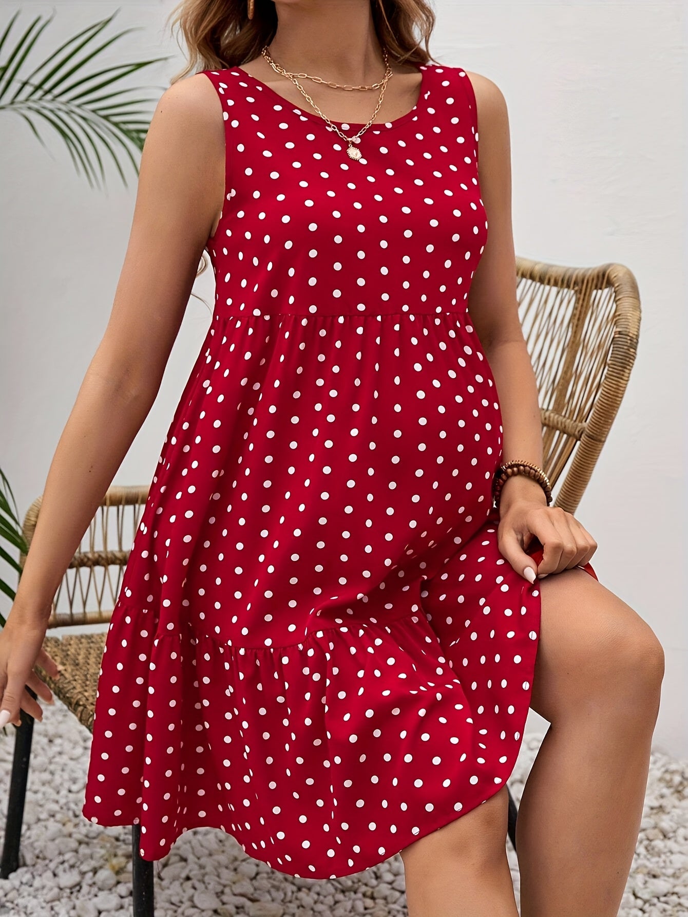 Red Polka Dot Maternity Dress – Sleeveless Summer Party Style - Nestling Babies