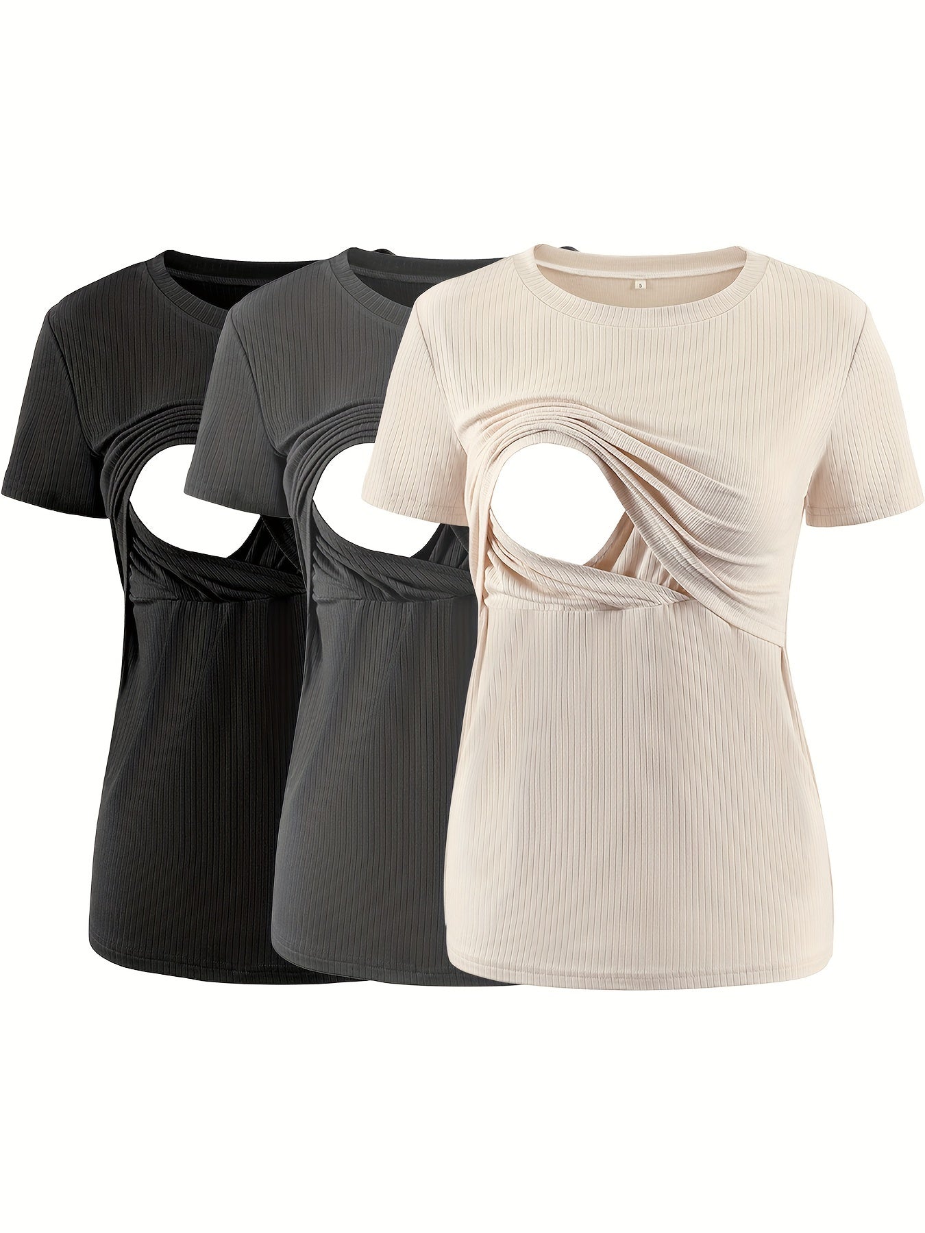 3-Pack Nursing Maternity T-Shirts – Rib Knit Short Sleeve Breastfeeding Tops - Nestling Babies
