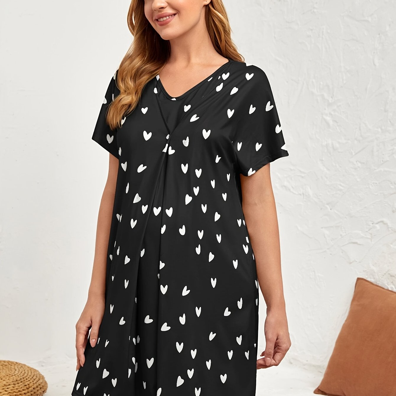 Nursing Maternity Nightdress – Floral V-Neck Sleepwear for Spring & Summer - Nestling Babies