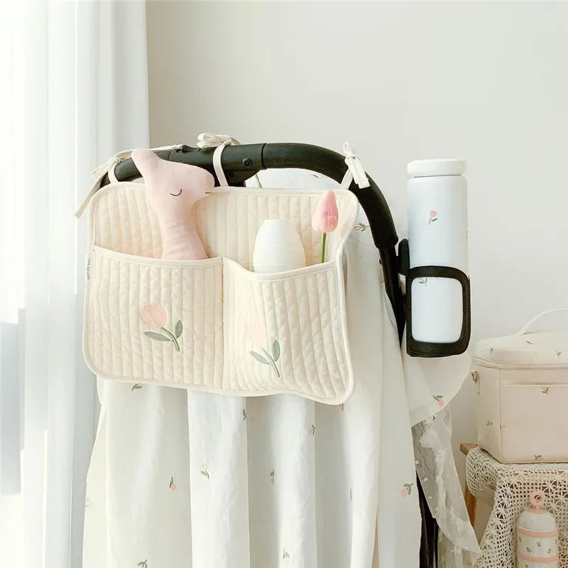 Bedside Hanging Diaper Organizer – Cotton Crib & Stroller Storage Caddy for Newborn Essentials - Nestling Babies