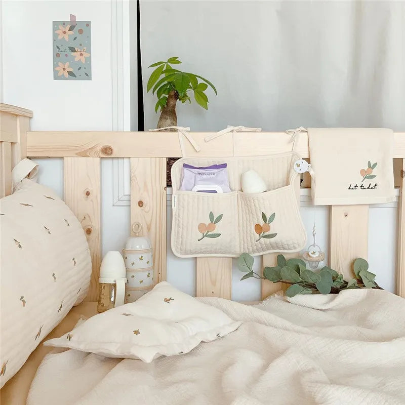 Bedside Hanging Diaper Organizer – Cotton Crib & Stroller Storage Caddy for Newborn Essentials - Nestling Babies