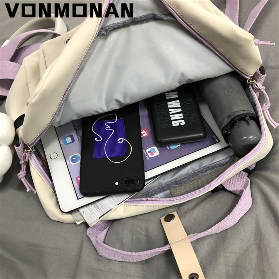 3-in-1 Girls’ Travel Backpack Set – Stylish Preppy Schoolbag with Badge & Ring Buckle - Nestling Babies