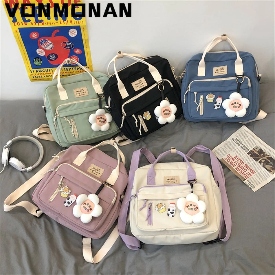3-in-1 Girls’ Travel Backpack Set – Stylish Preppy Schoolbag with Badge & Ring Buckle - Nestling Babies