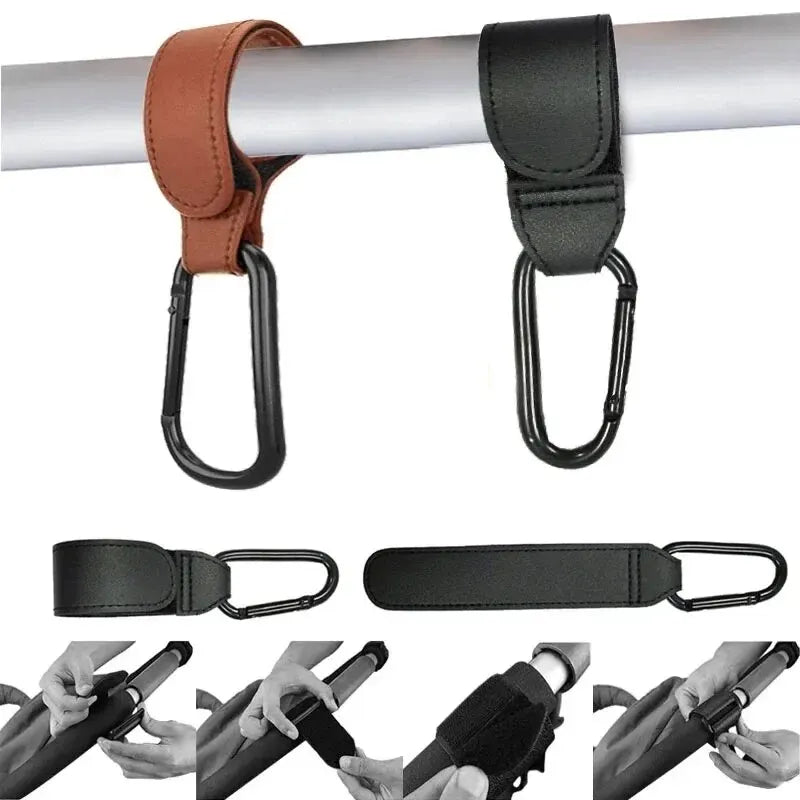Universal Stroller Hooks – Adjustable PU Leather Baby Bag Clips with Strong Bearing & Multi-Functional Design - Nestling Babies