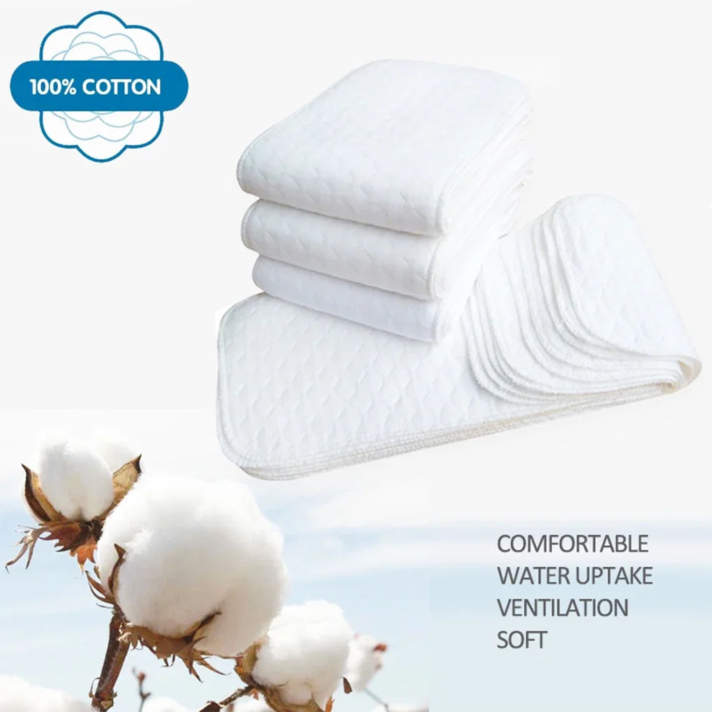 10pcs Reusable Cotton Baby Diapers – Washable, Soft & Super Absorbent Pads for Newborns (3–5kg) - Nestling Babies