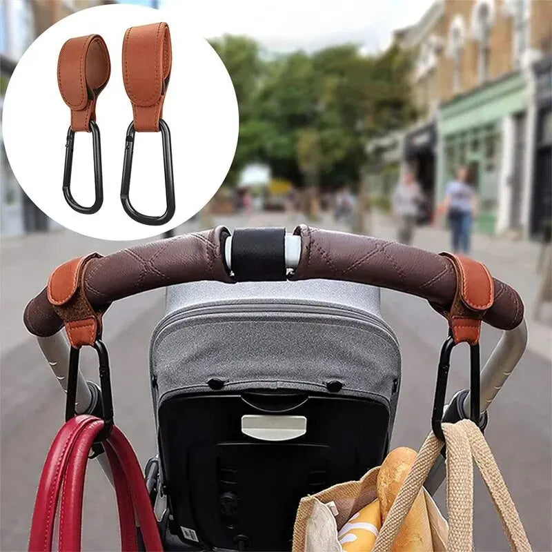 Universal Stroller Hooks – Adjustable PU Leather Baby Bag Clips with Strong Bearing & Multi-Functional Design - Nestling Babies