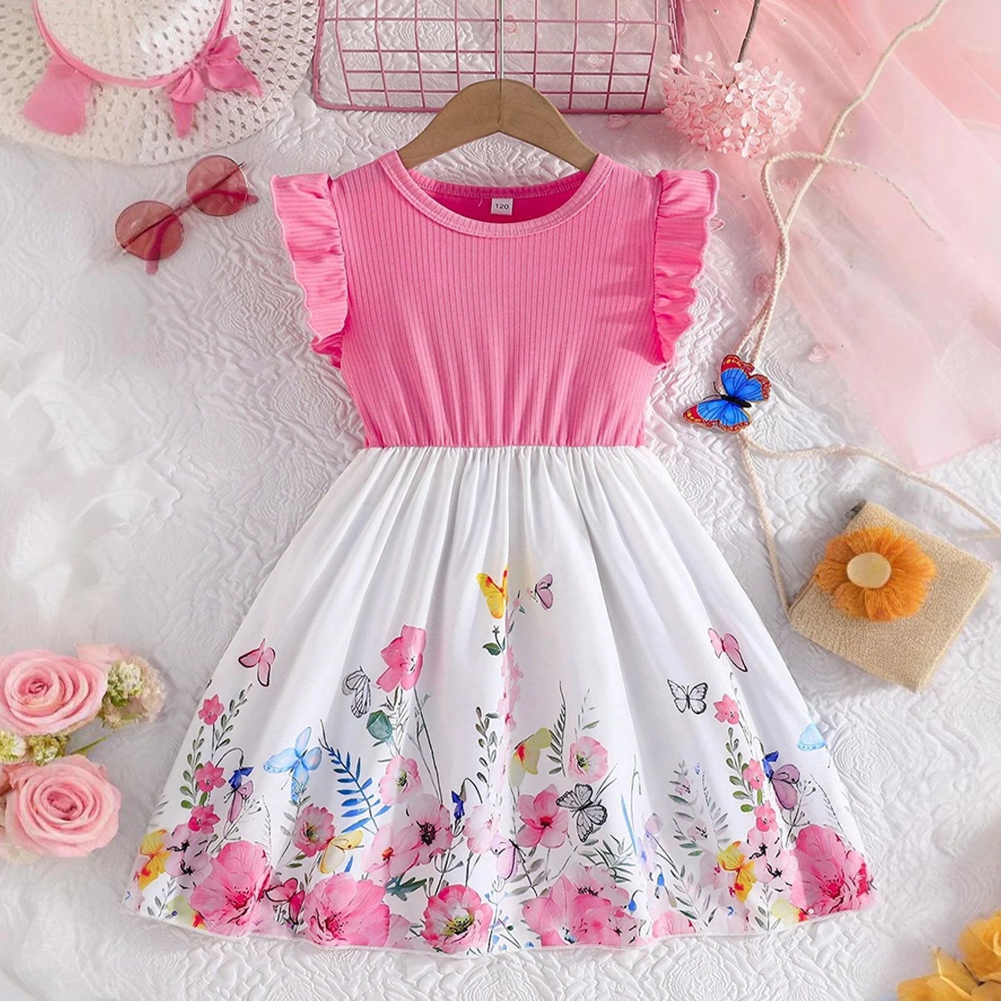 Butterfly Princess Dress for Girls – Sleeveless Floral Party Gown with Bow - Nestling Babies