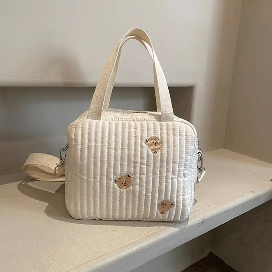 Cute Bear Cotton Mommy Bag – Zippered Diaper Tote & Maternity Organizer for Everyday Use - Nestling Babies