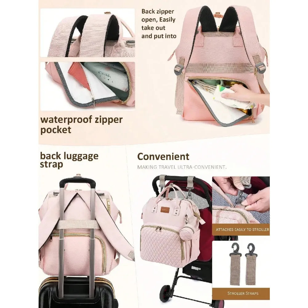 Waterproof Diaper Backpack for Moms – 35L Baby Bag with Changing Pad, Pacifier Case & Stroller Straps - Nestling Babies