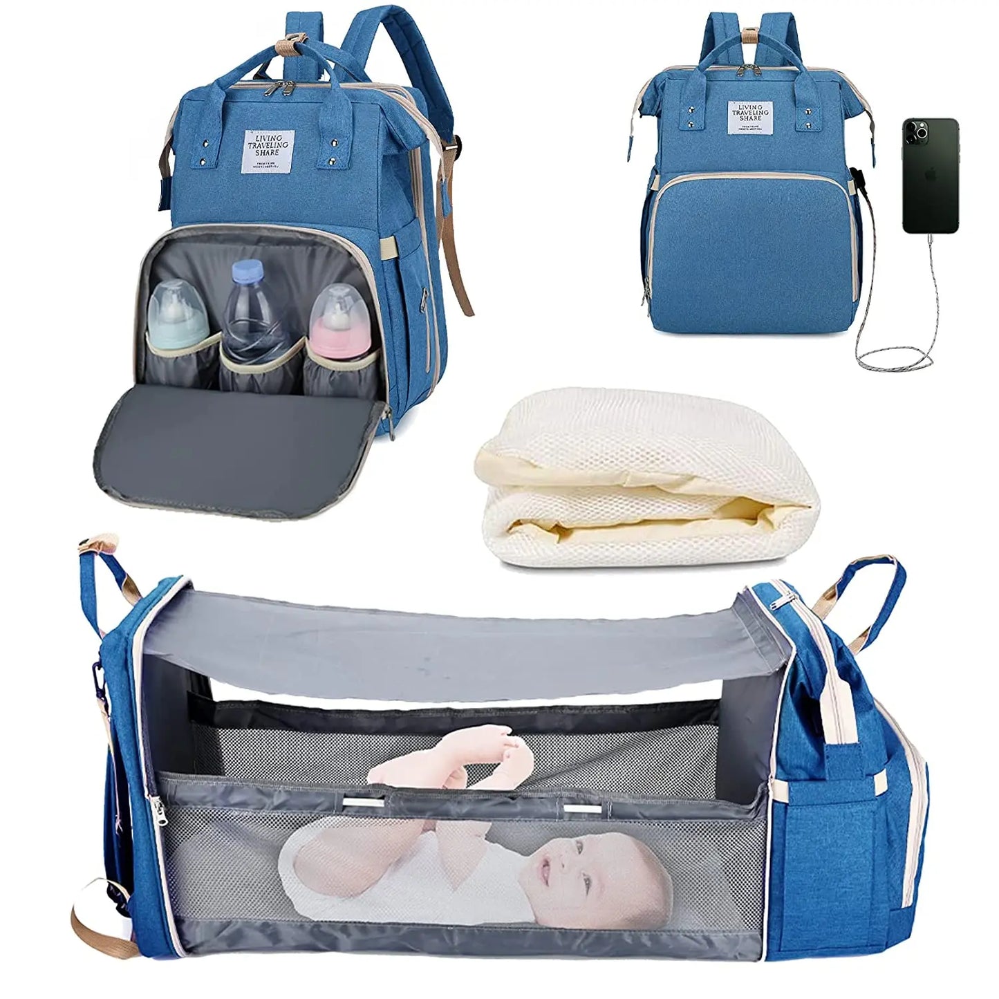 3-in-1 Diaper Bag Backpack – Foldable Baby Bed with USB & Waterproof Storage - Nestling Babies