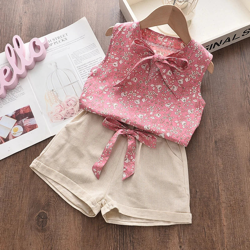 Summer Sleeveless Set for Girls – Printed Vest & Shorts Outfit (12M–4T) - Nestling Babies