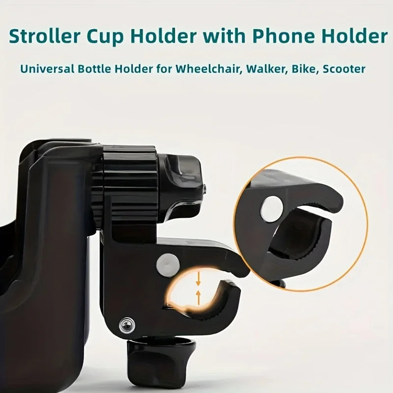 2-in-1 Universal Stroller Cup & Phone Holder – For Bottles, Mugs, and Smartphones - Nestling Babies