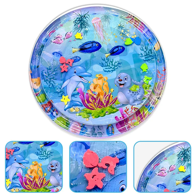 Large Inflatable Baby Water Play Mat (100 cm) – Round Dolphin & Seal Design - Nestling Babies