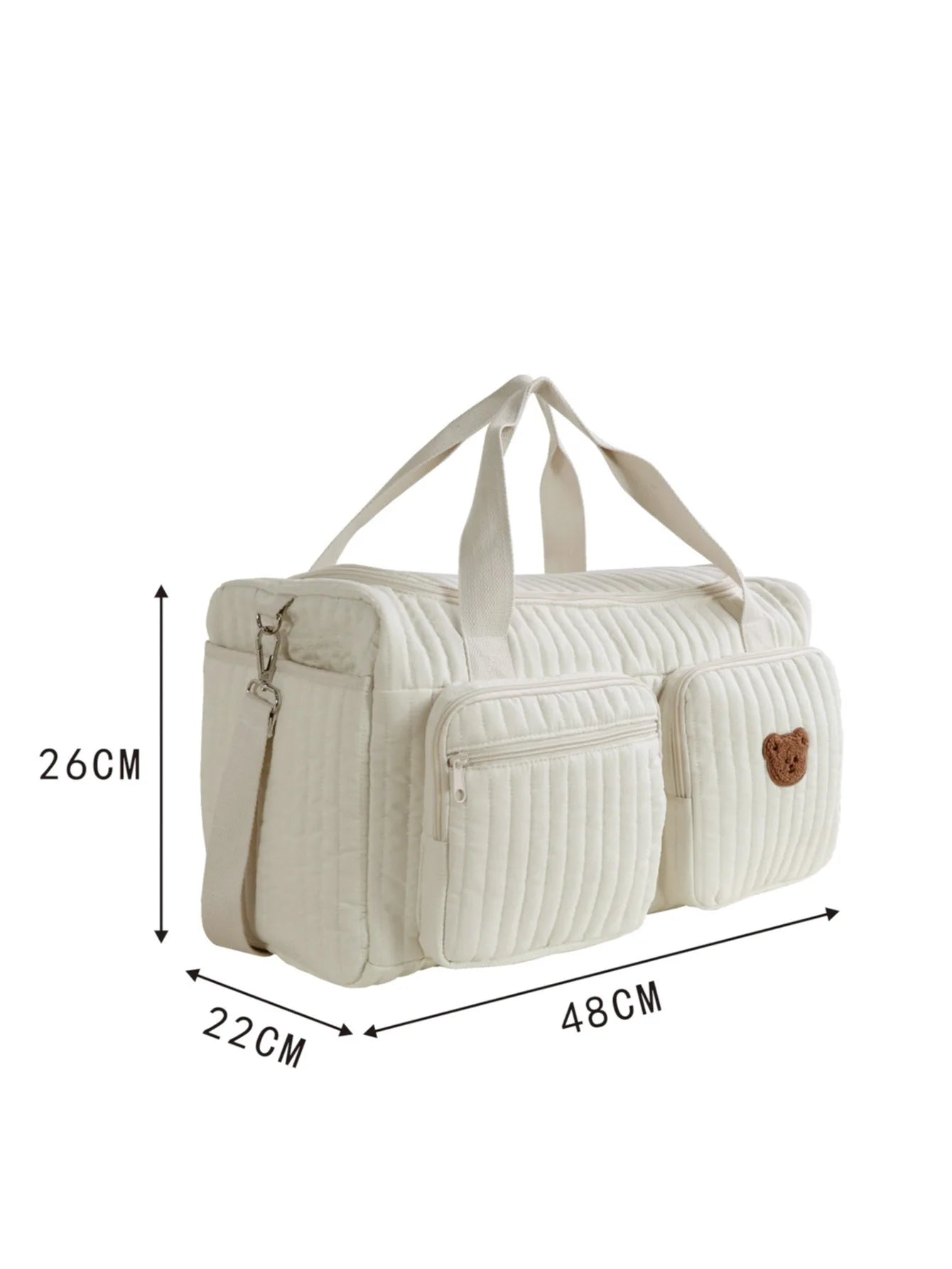 Embroidered Bear & Floral Mommy Diaper Bag – Cotton Zipper Tote for Baby Essentials - Nestling Babies