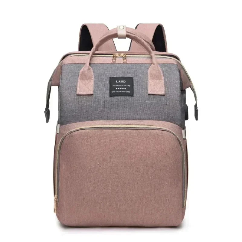 3-in-1 Mommy Diaper Backpack with Foldable Crib – Lightweight & Spacious Travel Baby Bag for Moms - Nestling Babies