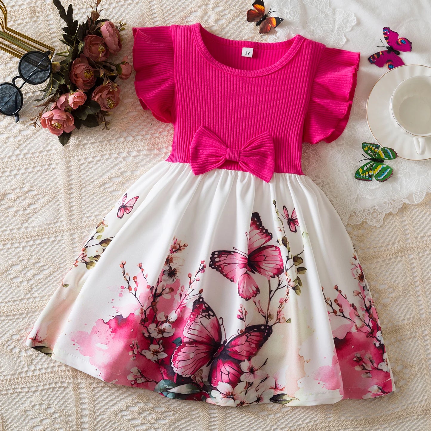 Butterfly Princess Dress for Girls – Sleeveless Floral Party Gown with Bow - Nestling Babies