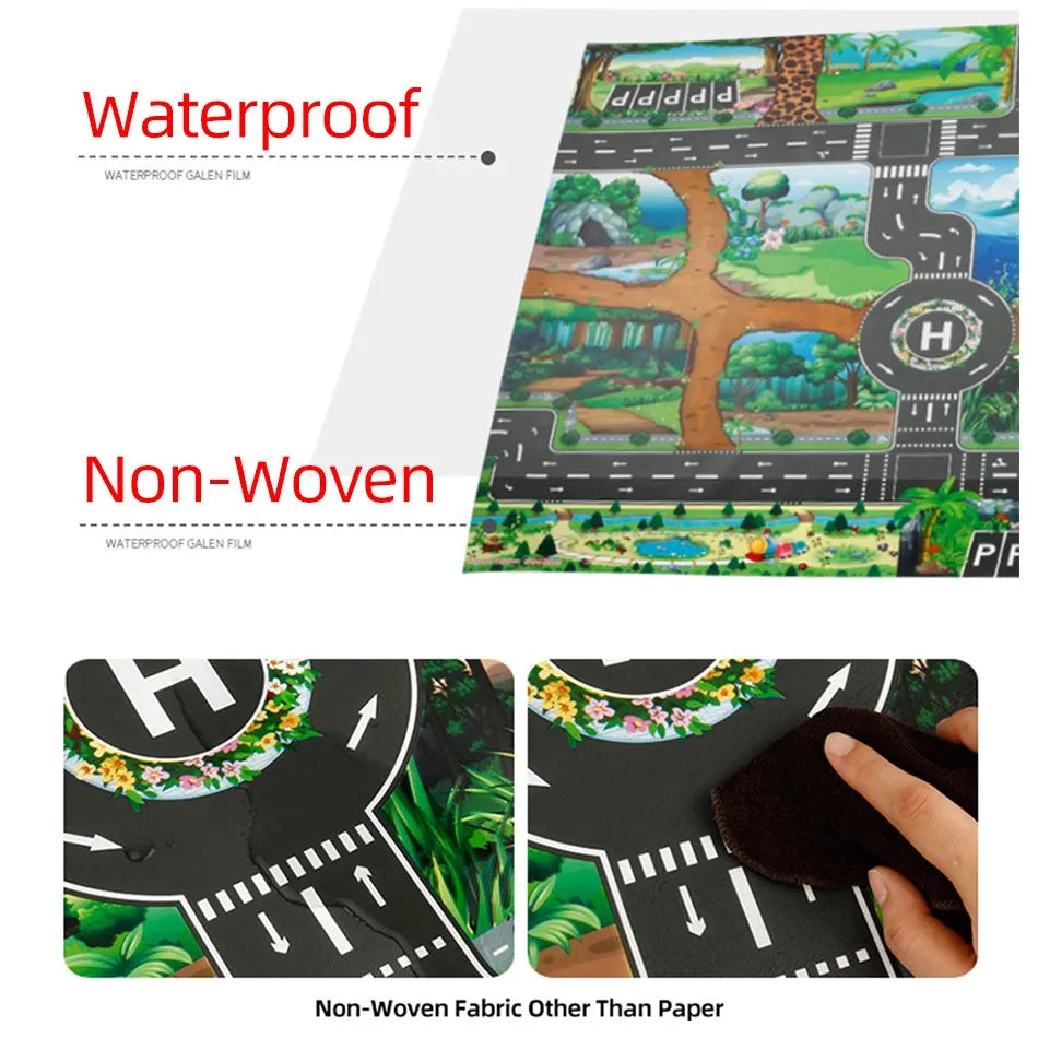 Kids Educational Playmat 100×130 cm – Waterproof Farm & Road Theme - Nestling Babies