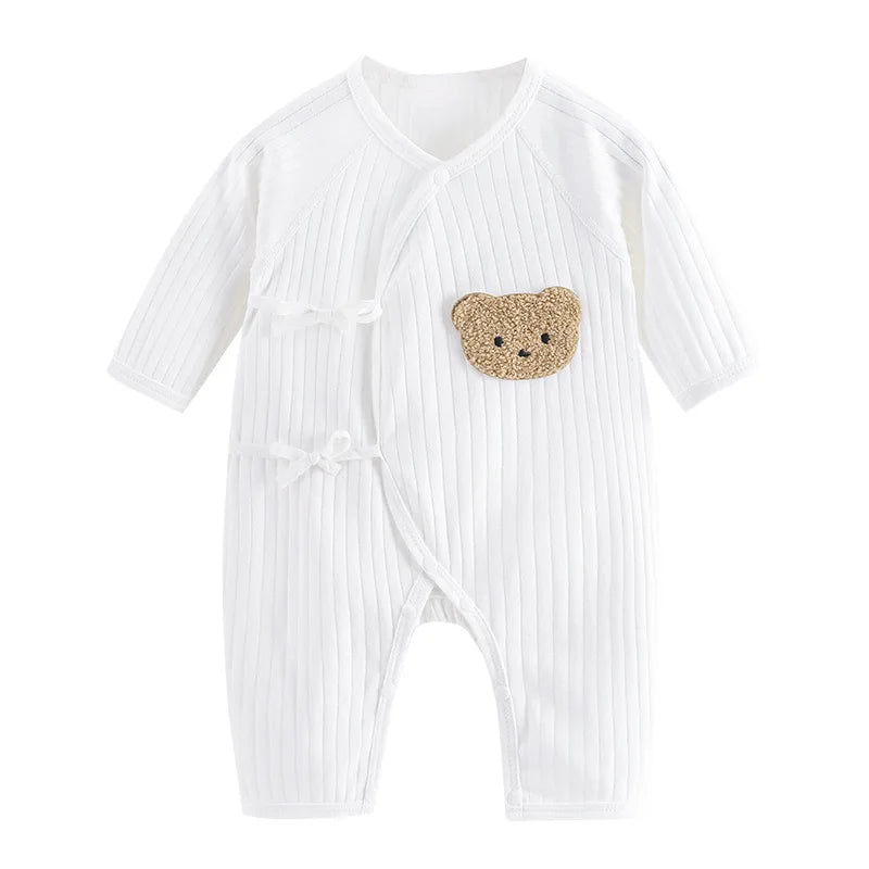 Soft Knit Cotton Romper – All-Season Long Sleeve Jumpsuit (0–6M | Unisex) - Nestling Babies
