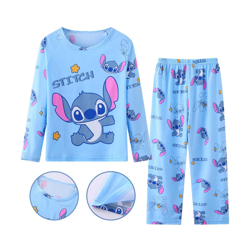 Stitch & Angel Cartoon Pajama Set for Kids – Long Sleeve Sleepwear (4–6Y) - Nestling Babies