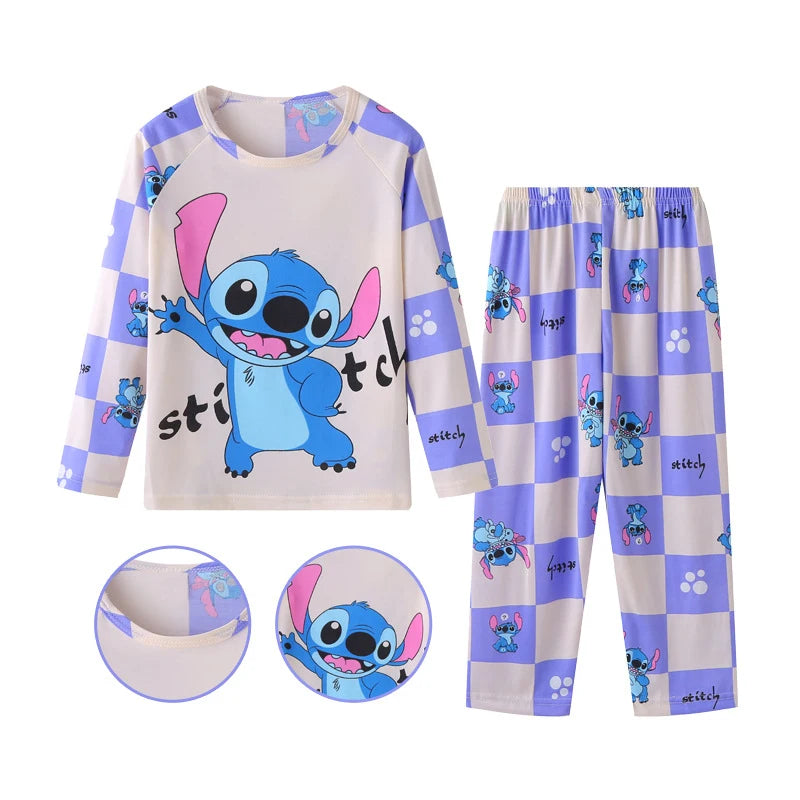 Stitch & Angel Cartoon Pajama Set for Kids – Long Sleeve Sleepwear (4–6Y) - Nestling Babies