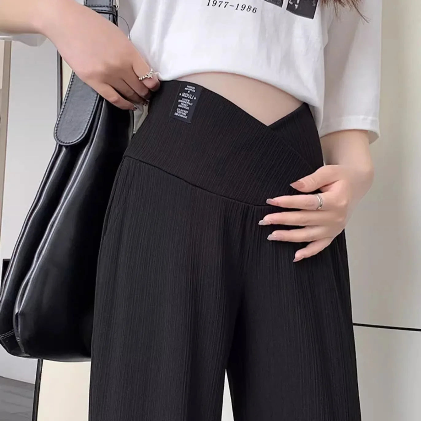 Maternity Bell-Bottom Pants – Low Waist Casual Flare Trousers for Pregnancy - Nestling Babies
