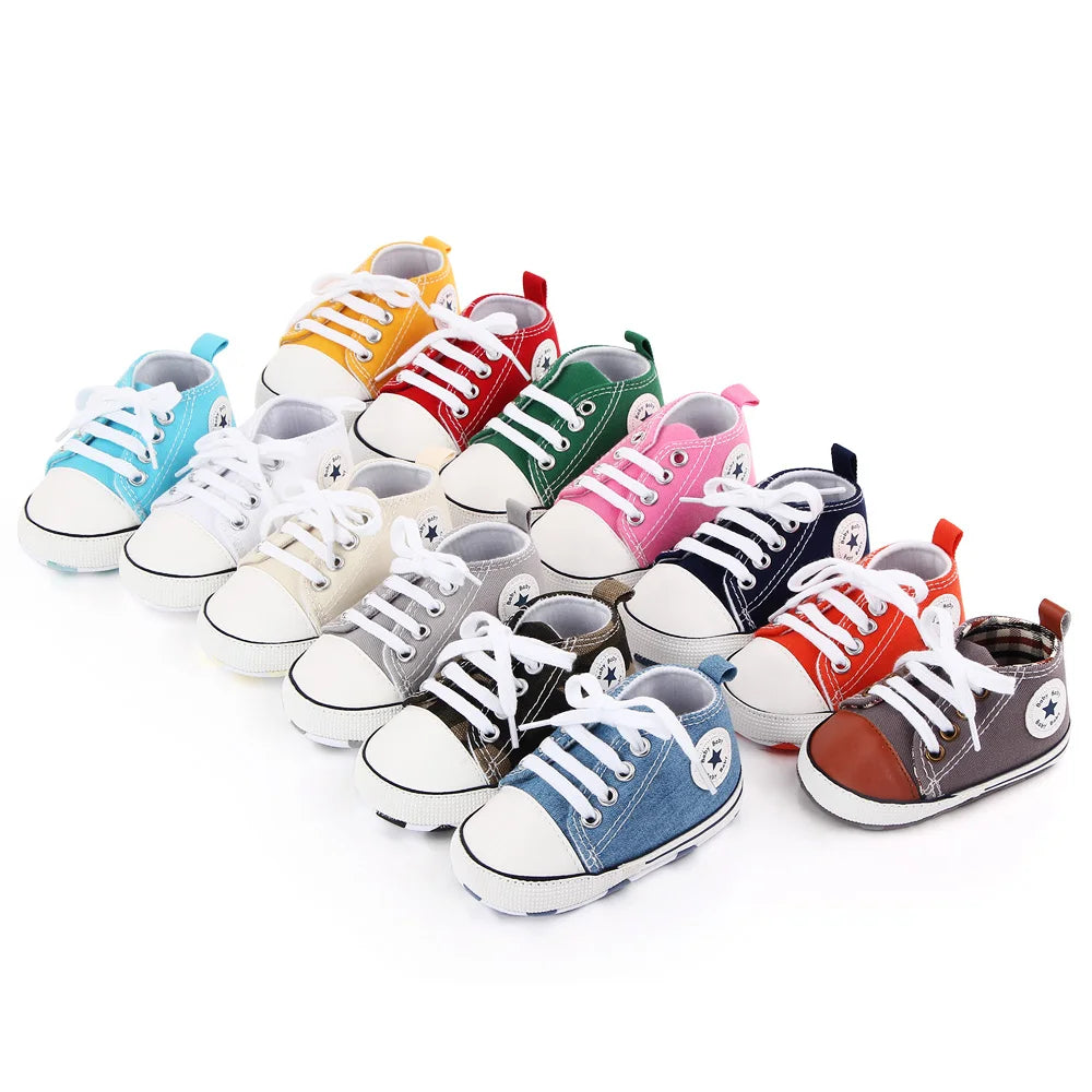 Baby Canvas Sneakers – Soft Sole Non-Slip First Walker Shoes (0–12 Months) - Nestling Babies