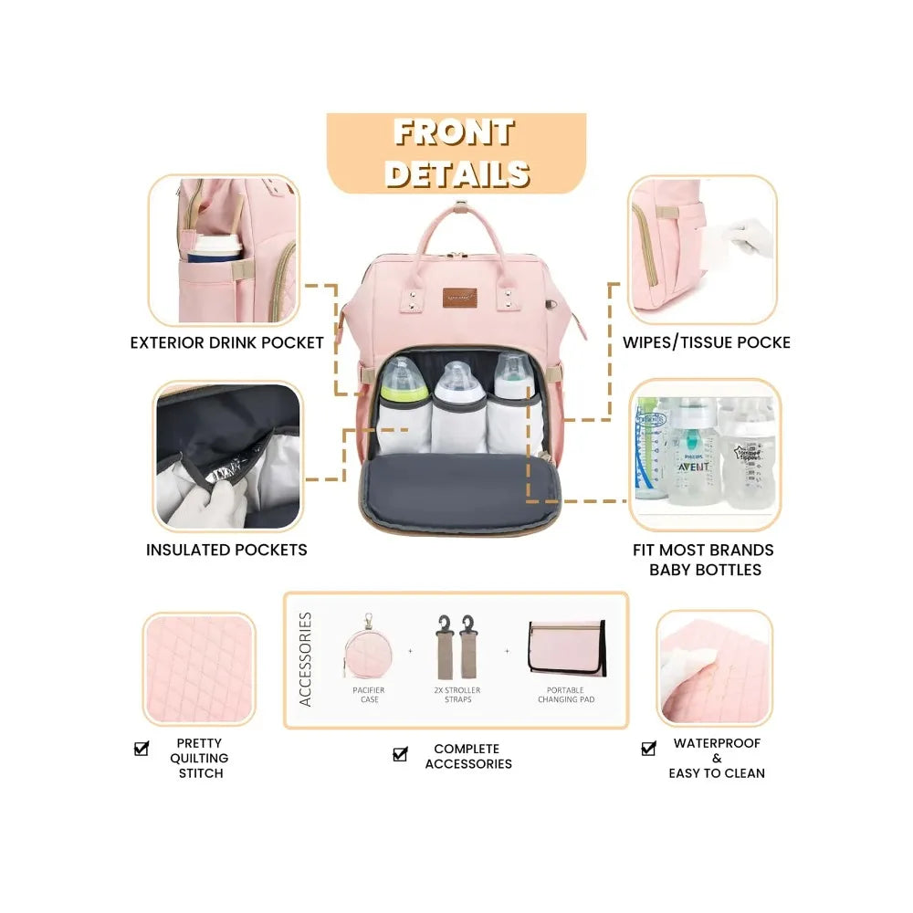 Waterproof Diaper Backpack for Moms – 35L Baby Bag with Changing Pad, Pacifier Case & Stroller Straps - Nestling Babies