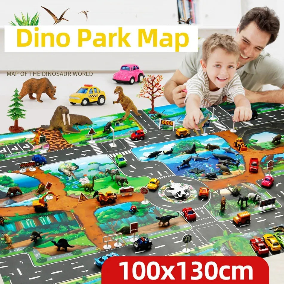 Kids Educational Playmat 100×130 cm – Waterproof Farm & Road Theme - Nestling Babies