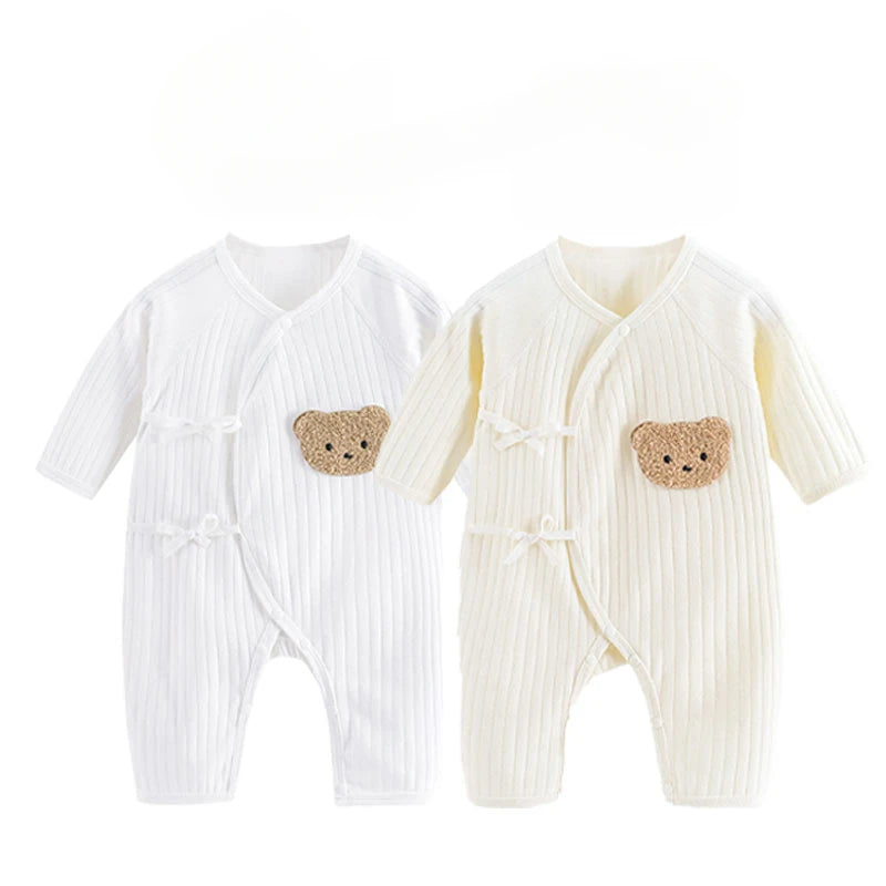 Soft Knit Cotton Romper – All-Season Long Sleeve Jumpsuit (0–6M | Unisex) - Nestling Babies