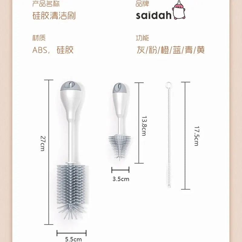 3-in-1 Silicone Baby Bottle Brush Set – 360° Cleaning Power - Nestling Babies