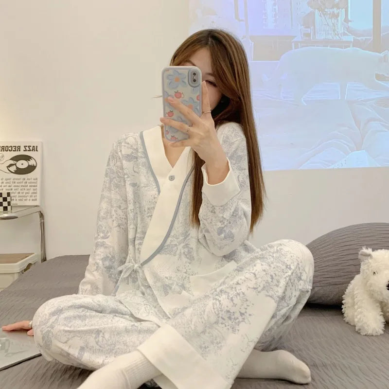 Cotton Nursing Pajamas Set – Lightweight Postpartum Sleepwear for Spring & Autumn - Nestling Babies