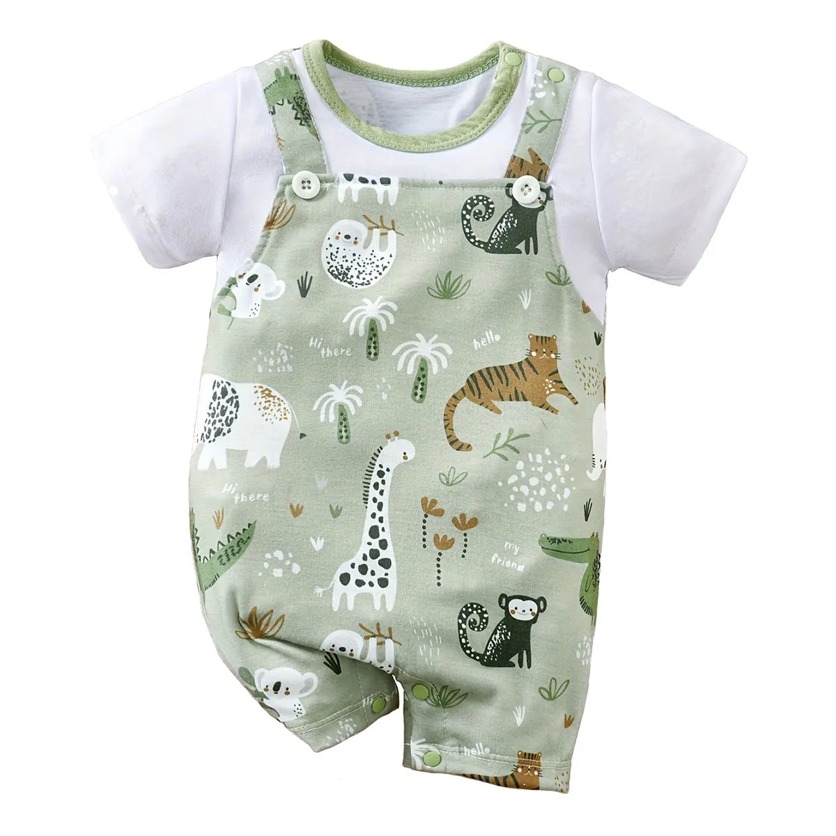 Zoo Days Romper – Faux Two-Piece Animal Print Bodysuit (0–12M | Boys) - Nestling Babies
