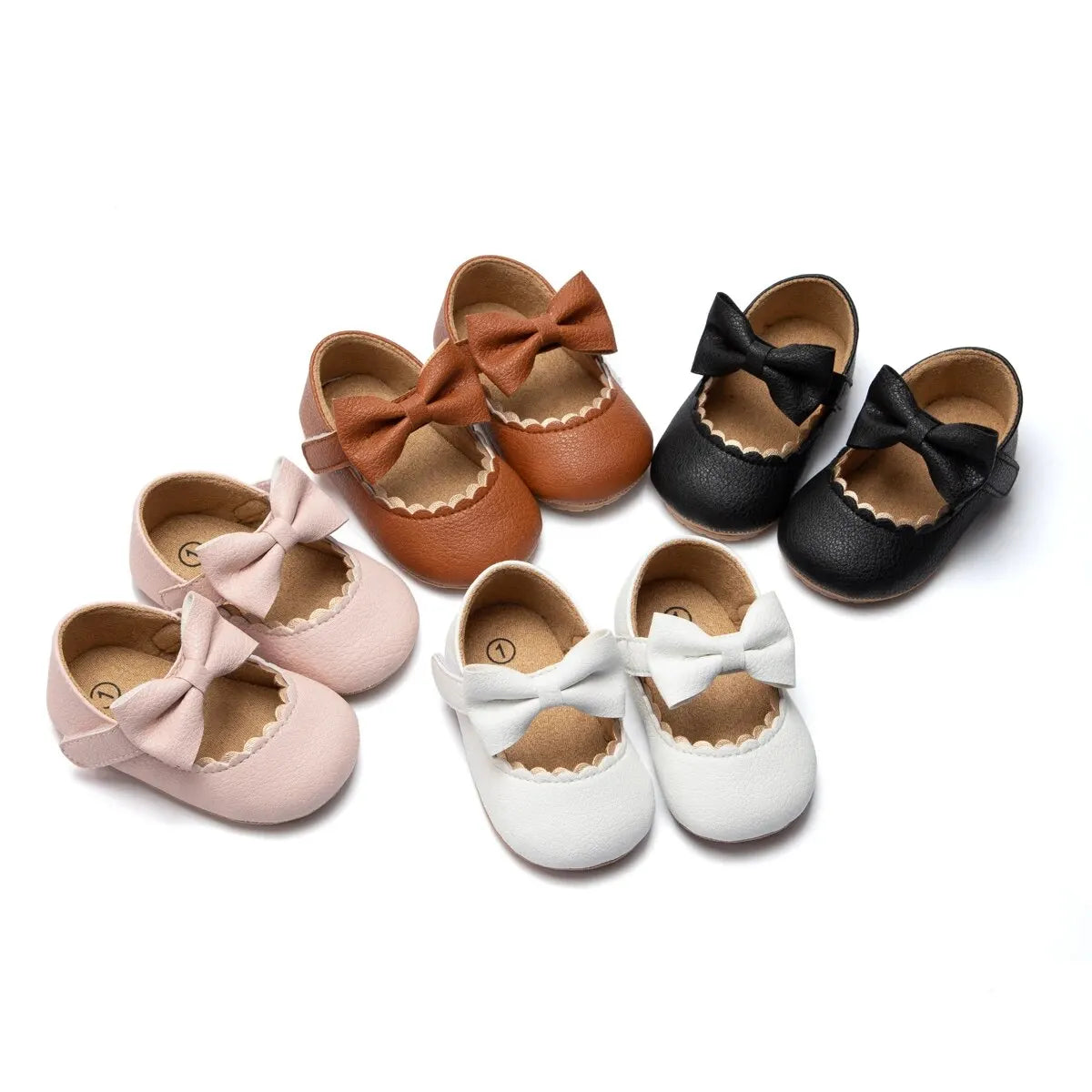 Baby Girl Bowknot Dress Shoes – Soft PU First Walkers with Non-Slip Rubber Sole - Nestling Babies