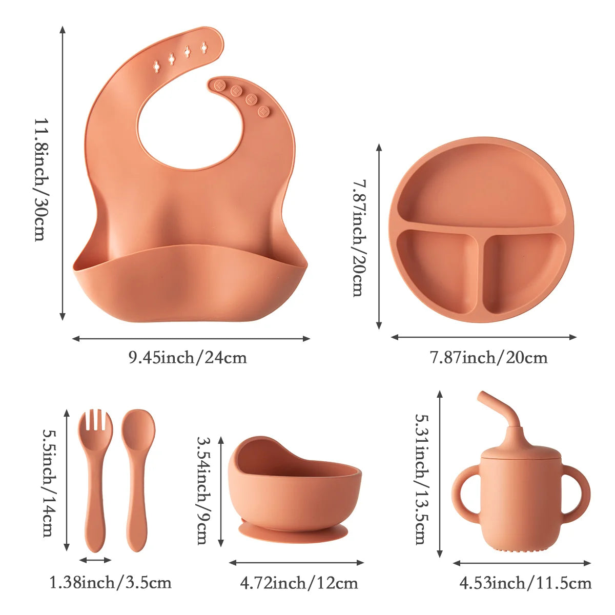 6-Piece Silicone Baby Feeding Set – Suction Plate, Bowl, Cup, Bib & Utensils - Nestling Babies