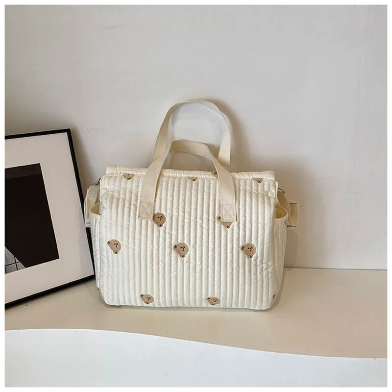 2024 Embroidered Bear Mummy Bag – High-Capacity Diaper Tote for Stylish Moms - Nestling Babies