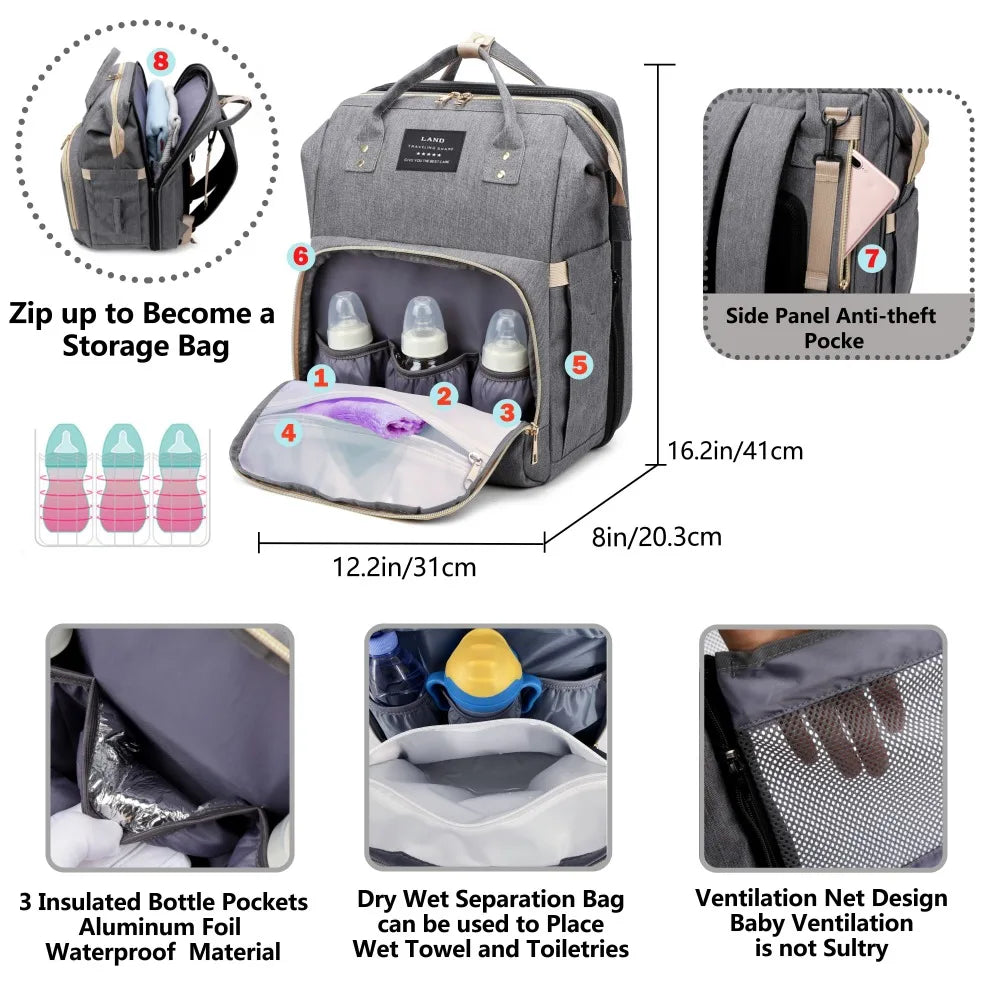 Lightweight Foldable Mommy Diaper Bag – Travel Backpack with Portable Crib - Nestling Babies
