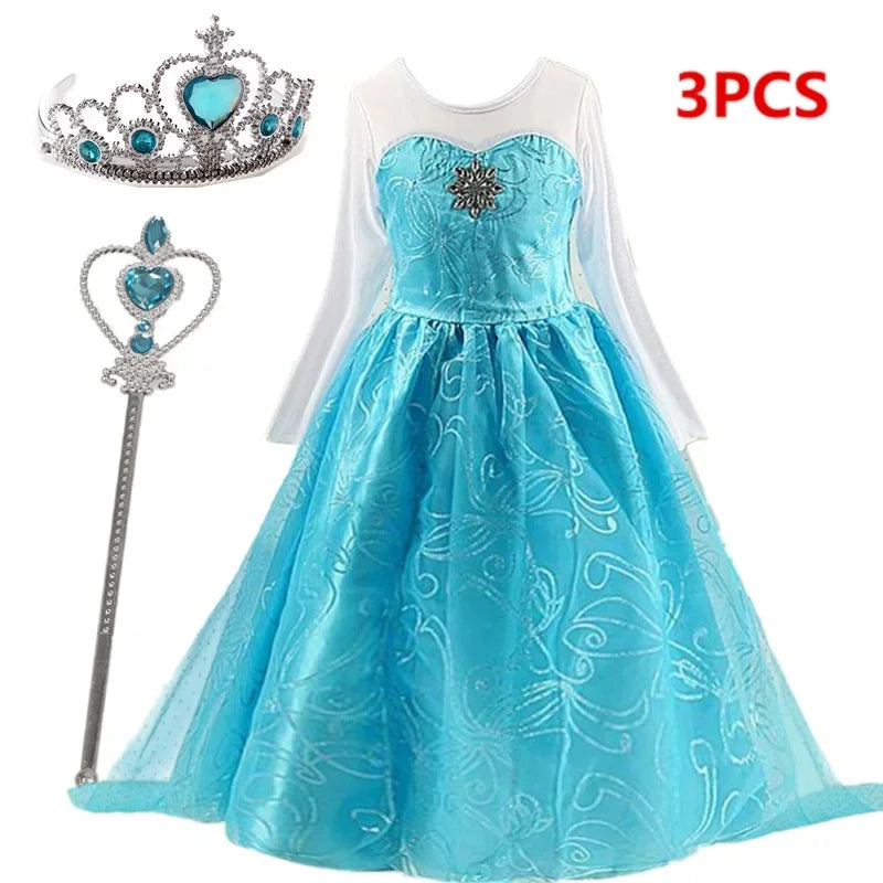 Girls Elsa Princess Costume Dress – Snow Queen Carnival & Party Gown - Nestling Babies
