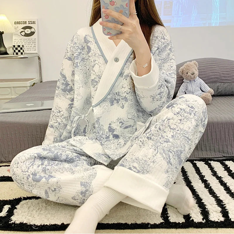 Cotton Nursing Pajamas Set – Lightweight Postpartum Sleepwear for Spring & Autumn - Nestling Babies