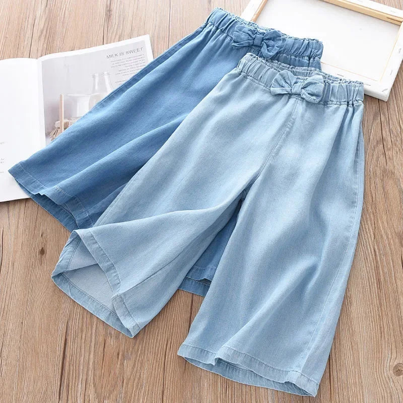 Summer Wide-Leg Chiffon Pants for Girls – Lightweight Cropped Trousers (Ages 2–10) - Nestling Babies