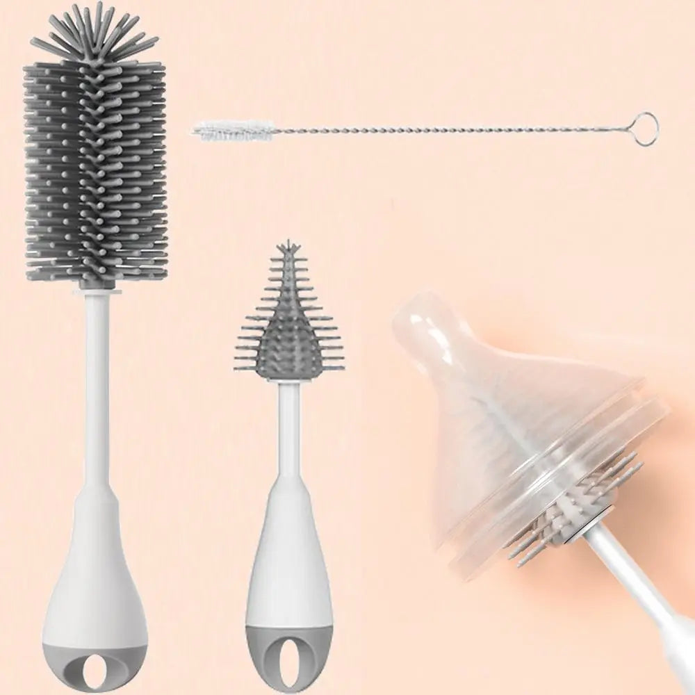 3-in-1 Silicone Baby Bottle Brush Set – 360° Cleaning with Anti-Slip Grip - Nestling Babies
