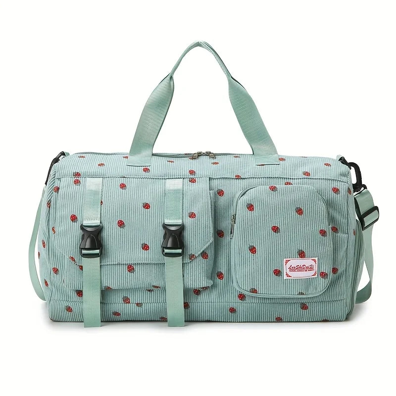 Strawberry Print Large Travel Duffel Bag – Wet/Dry Separation & Shoe Compartment - Nestling Babies