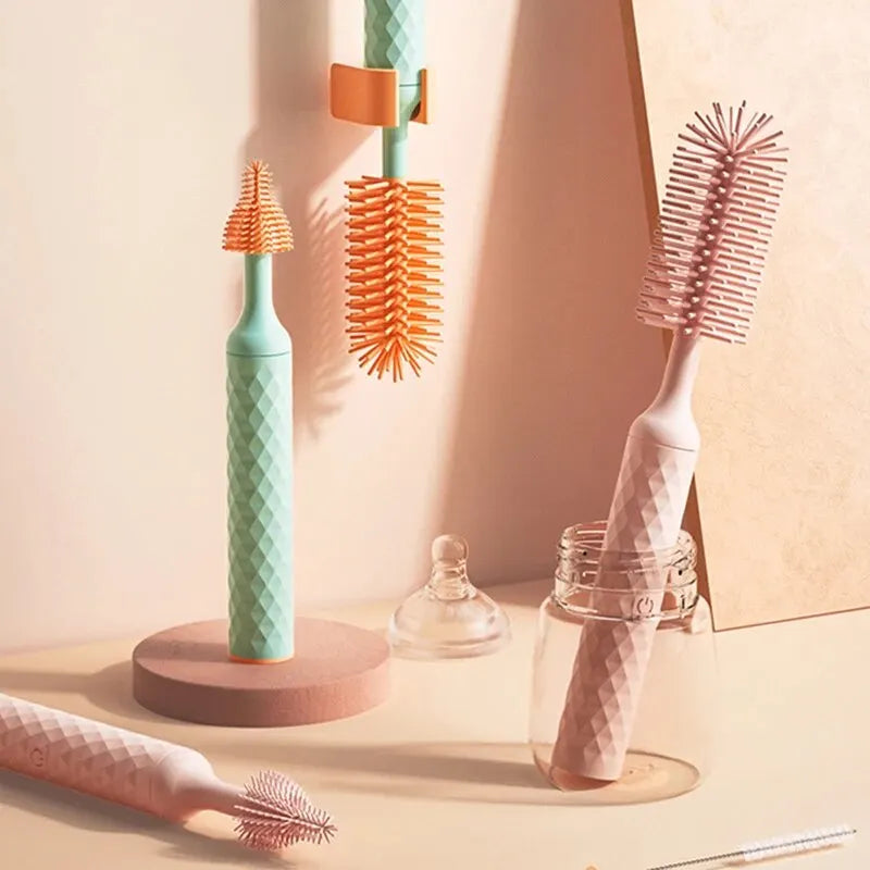 3-Piece Silicone Bottle Brush Set – 360° Rotating, Long Handle & Waterproof - Nestling Babies