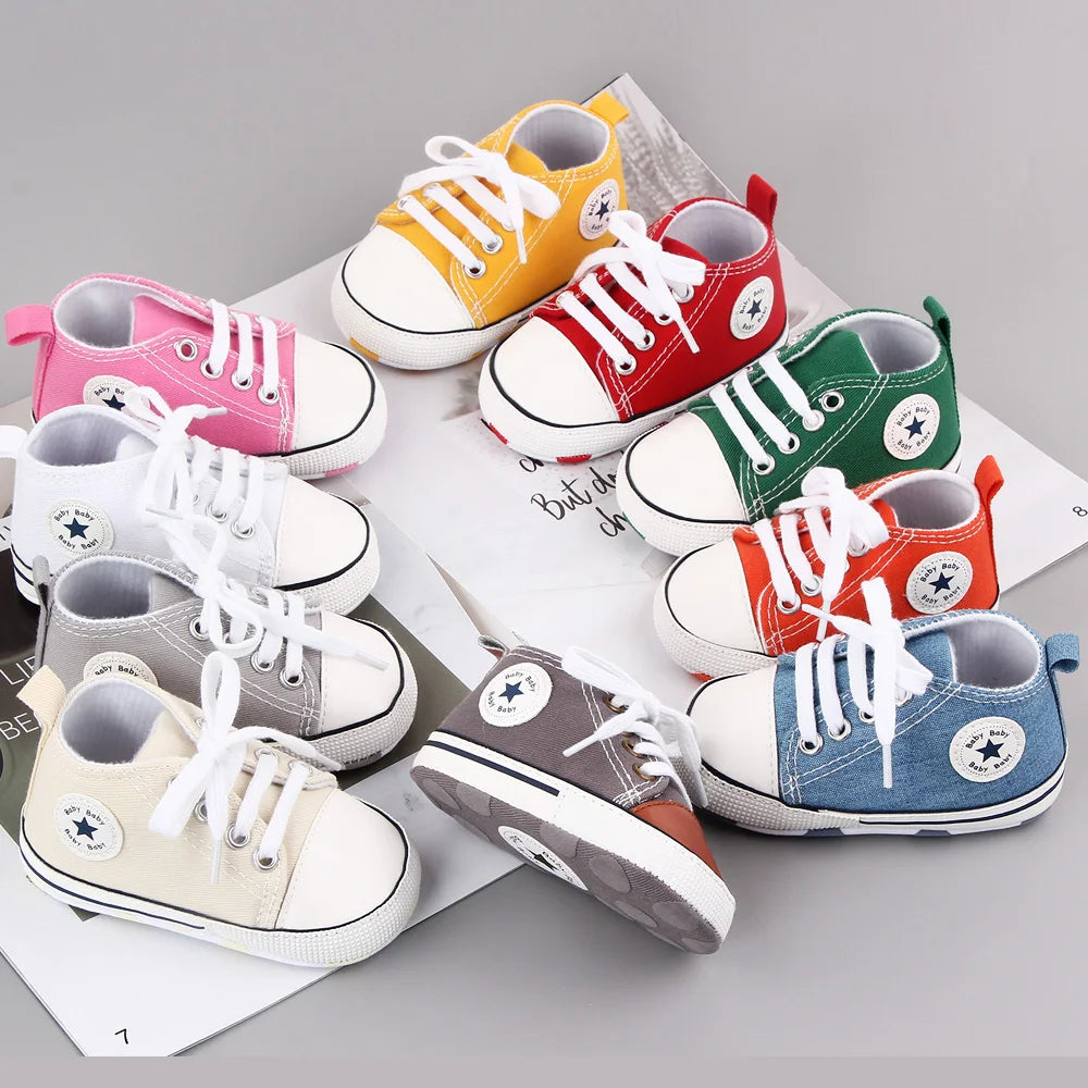 Baby Canvas Sneakers – Soft Sole Non-Slip First Walker Shoes (0–12 Months) - Nestling Babies