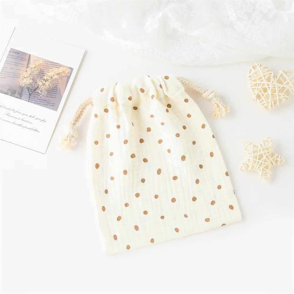 Mini Cotton Diaper Caddy Bag – Drawstring Organizer for Baby Essentials, Toys & Snacks - Nestling Babies
