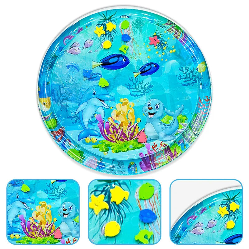 Large Inflatable Baby Water Play Mat (100 cm) – Round Dolphin & Seal Design - Nestling Babies